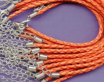 10x BRACELETS simili CUIR  tressé ORANGE mode vêtement bijoux pendentif argent rallonge chainette pandorra MAT2119