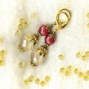 Boucles BAROQUE Luster Topaz gold cuivre perles facettes boheme cristal or antique vintage OR265 image 3