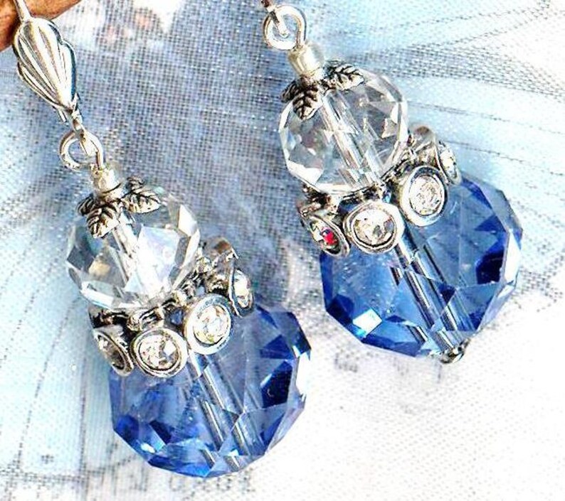 Boucles FLEURS du CIEL perles facettes rondelle bleu clair transparent strass cristal OR724 image 1
