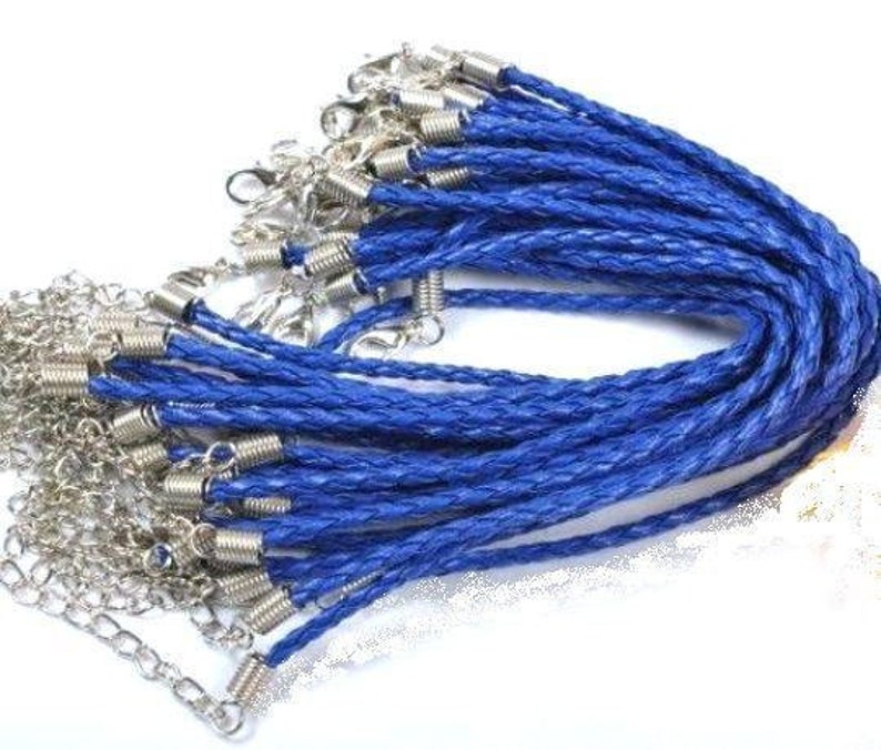 10x Bracelets simili CUIR tressé BLEU SAPPHIRE mode vêtement bijoux pendentif argent rallonge chainette pandorra MAT2119 image 1
