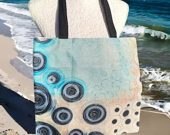 Linen TOTE BAG OCEAN bubbles digital art file 37x37cm print 2 sides double sided market shopping shopping gift supermarket Lumio Paintings