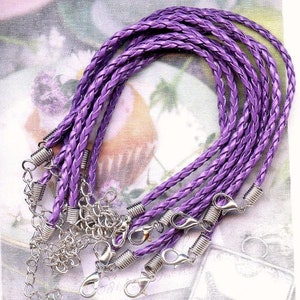 10x BRACELETS simili CUIR tressé VIOLET mode vêtement bijoux pendentif argent rallonge chainette pandorra MAT2119 image 1