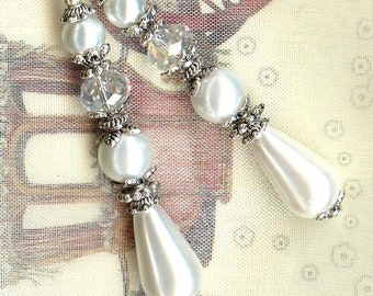 Boucles GOUTTES d'AMOUR perles nacrées cristal facette blanc transparent mariage cadeau long vintage romantique été OR638