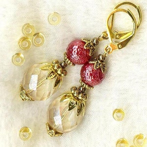 Earrings BAROQUE Luster Topaz gold Copper faceted crystal beads faux pearl frosted glass vintage gold antiqued OR265 image 2