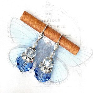 Boucles FLEURS du CIEL perles facettes rondelle bleu clair transparent strass cristal OR724 image 2