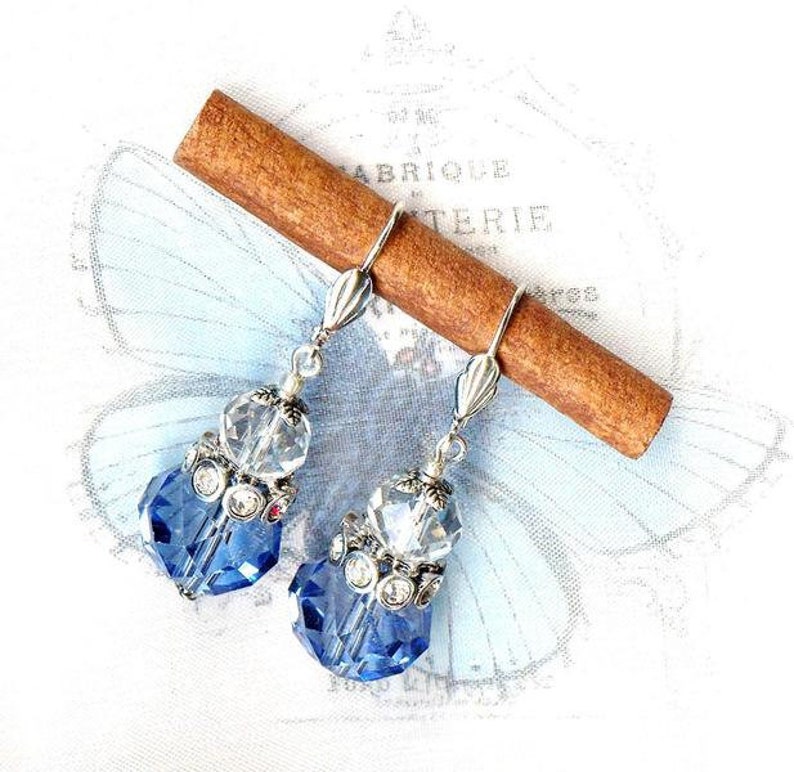 Boucles FLEURS du CIEL perles facettes rondelle bleu clair transparent strass cristal OR724 image 2