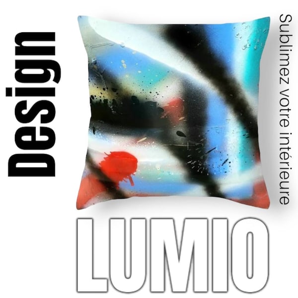 Housse coussin GRAFFITI rouge bleu vert noir impression recto-verso 2 faces LUMIO Paintings decoration maison salon contemporain art