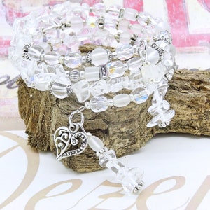 Bracelet SUMMER BREAZE fil mémoire mélange perles transparentes givrées chips verre cristal facettes bonheur argent cadeau été mariage image 4