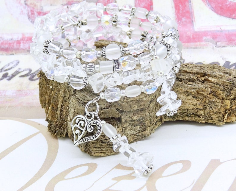 Bracelet SUMMER BREAZE fil mémoire mélange perles transparentes givrées chips verre cristal facettes bonheur argent cadeau été mariage image 4