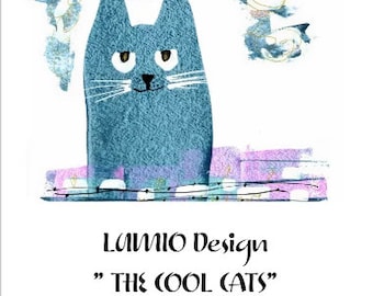 CALENDRIER d'ART 2024 The Cool Cats A4 photos tableaux abstraits acrylique animal chats Lumio Design cadeau dates rendez-vous anniversaire