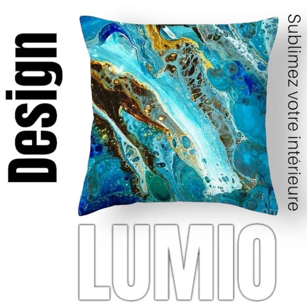 Housse coussin ISLAND in the SEA impression recto-verso tableau original LUMIO Paintings decoration maison canapé salon mer ile turquoise