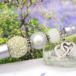 Ball Pen INDONESIA The LOVERS wedding favour guest gift beads glass kashmiri white miracle tibetan silver charm heart image 3