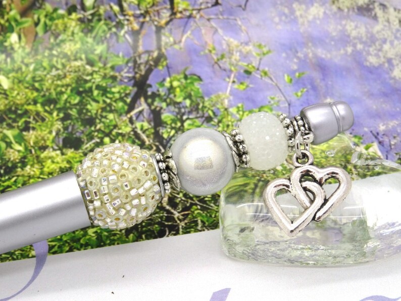 Ball Pen INDONESIA The LOVERS wedding favour guest gift beads glass kashmiri white miracle tibetan silver charm heart image 3