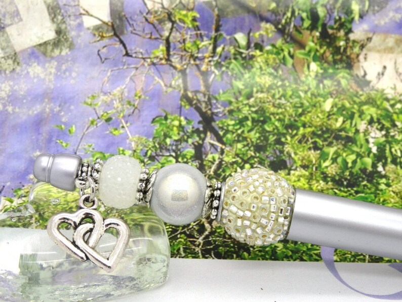 Ball Pen INDONESIA The LOVERS wedding favour guest gift beads glass kashmiri white miracle tibetan silver charm heart image 2