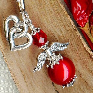 Cellphone pendant charm CELESTIAL WHITE beads crystal faceted miracle glass wedding gift guests luck protection prayer guardian heaven Red