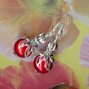 Boucles GRIOTTES ROUGES perles magiques et argent tibétain fruit jardin été printemps cadeau OR367 image 3