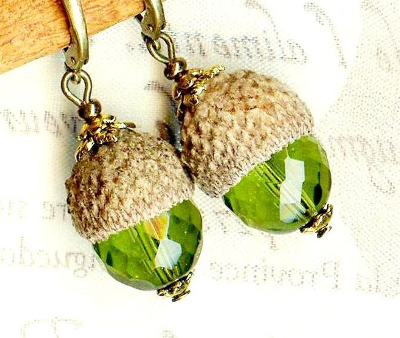 Boucles CHENES Bleu AZUR GLANDS naturels perles facettes cristal Bohême foret coupelle bronze vintage OR460 image 5