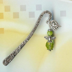 MINI-Marque-Page PETIT ANGE perles cristal oeil de chat vert olivine argent tibétain coeur cadeau amour protection guardian MP131 image 5