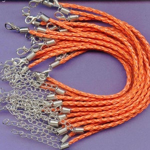 10x BRACELETS simili CUIR tressé ORANGE mode vêtement bijoux pendentif argent rallonge chainette pandorra MAT2119 image 2