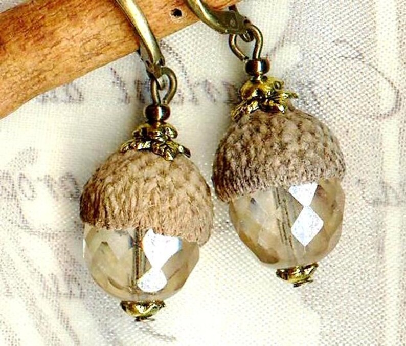 Boucles CHENES Bleu AZUR GLANDS naturels perles facettes cristal Bohême foret coupelle bronze vintage OR460 image 6