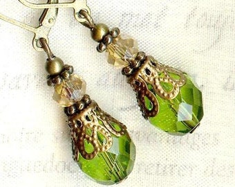 Boucles Joyaux Bohême OLIVINE et MIEL bronze OR550