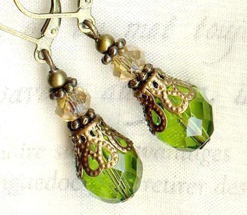 Boucles Joyaux Bohême OLIVINE et MIEL bronze OR550 image 1