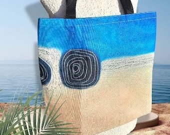 Linen TOTE BAG OCEAN Stones digital art file 37x37cm print 2 sides double sided market shopping shopping gift supermarket Lumio Paintings