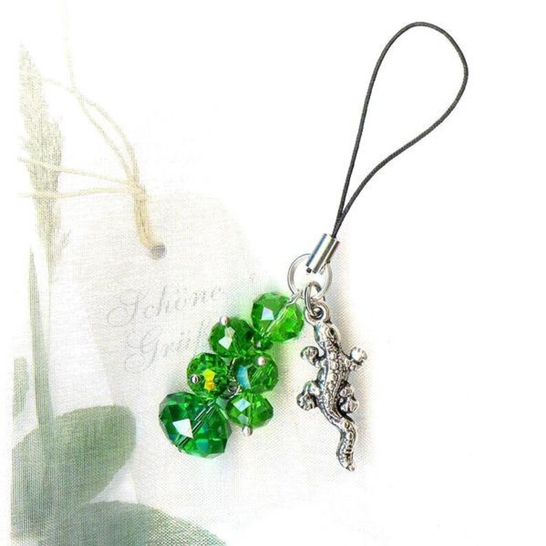 Phone Charm FOREST LIZARD green crystal GSM1 image 3