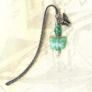 mini bookmark BUTTERFLY blue ZIRCON glass faceted crystal faux pearl white bead tibetan silver charm MP165 image 4