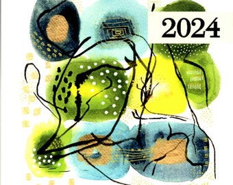 CALENDRIER d'ART 2024 photos tableaux abstraits Lumio Design encres acryliques 21x21cm doubles pages cadeau dates rendez-vous anniversaire