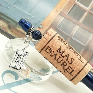 Stylo VIGNERONS GAILLAC BOUCHON de bouteille de vin domaine France breloque tire-bouchon argent bleu foncé cadeau bureau école occitanie