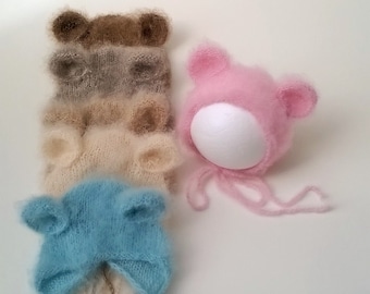 Baby Alpaca Bear Bonnet: Knit Newborn Photo Prop