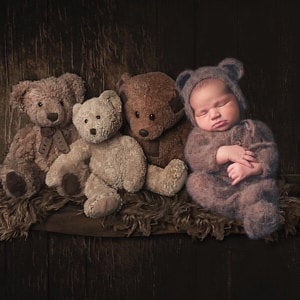 Teddy bear outfit, Newborn bear bonnet and romper