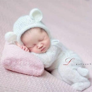 Newborn bear outfit ,knitted alpaca photography props,knit baby clothes ,Newborn bear bonet