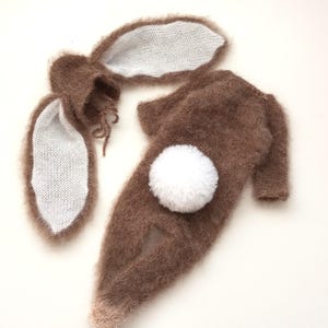 Knitted Newborn Bunny Outfit: Alpaca Romper and Hat, Easter Photo Prop