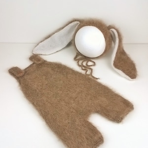 Bunny outfit  Easter photo props newborn bunny hat and romper knit  photography prop