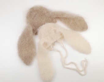 Knitted Bunny Ear Bonnet | Baby Easter Bunny Hat | Newborn Photo Prop