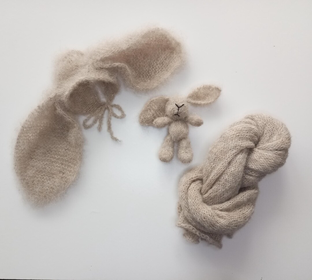 Knitted Alpaca Newborn Wrap & Bunny Bonnet: Photo Prop Set - Etsy UK