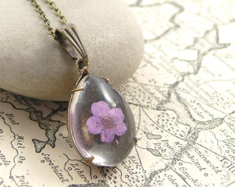 Necklace "Veronica" real flowers * forget me not * resin * violet