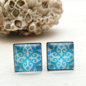 Studs MERIDA Portuguese tiles * Azulejos * Spanish tiles * turquoise * square studs * Andalusia * tiles * bronze