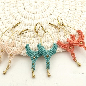 Ohrringe FLORIDA  Makramee * Messing * Tropfenform * türkis * koralle * rot * creme * wollweiß * ecru * tropische Farben * Hippie * Boho