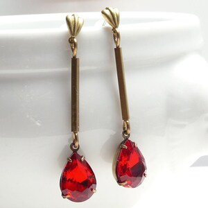 Earrings Earrings RUBY Art Deco * 20s * Red * Glass * Bronze * Boho * Drops * Long Earrings * Mother&#39;s Day Gift * Christmas Gift