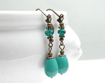 Earrings CORDOBA Earrings * Glass Beads * Boho * Drops * Hanging * Turquoise * Petrol * teal * Bronze * Vintage Style * Gift * Summery