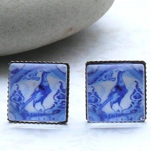Ohrstecker &quot;Faisan&quot; spanische Fliesen * Azulejos * quadratisch
