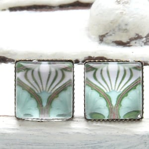 Earrings &quot;Lotus&quot; Art Deco * tile * square * emerald green