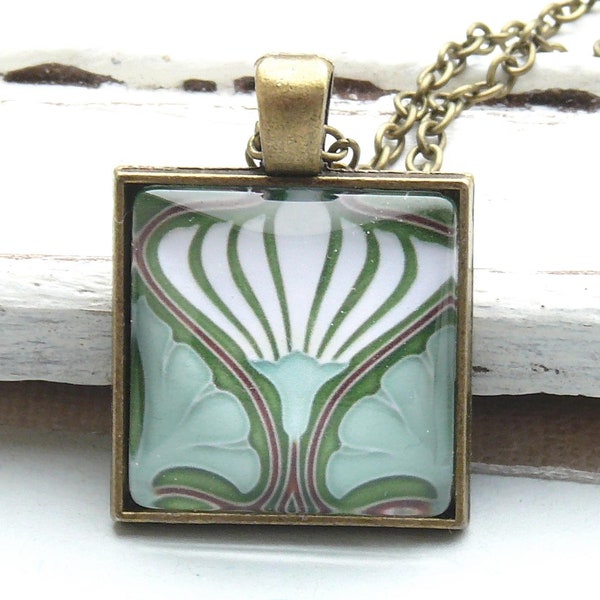 Necklace "Lotus" tile * tile * Art Deco * square * green * retro