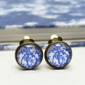 Clip per le orecchie VERSAILLES Toile de Jouy * cineserie * rococò * blu bianco * retrò * stile vintage * clip-on * clip * senza fori per le orecchie * orecchini