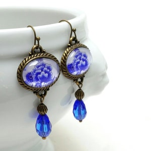 Pendientes JIN LI azul blanco * patrón floral * porcelana * chinoiserie * colgante * Toile de Jouy * gotas * Victoriano * Barroco * ovalado