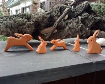 Wooden rabbit family