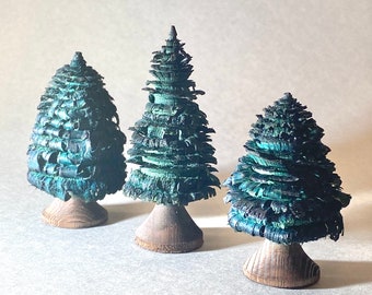 3 Stück Ringelbaum / Spanbaum  Höhe: 6 cm, 7 cm und 8 cm, Durchmesser 3,5 - 4 cm, Holztannenbaum, Weihnachtsbaum, Deko-Holzbaum